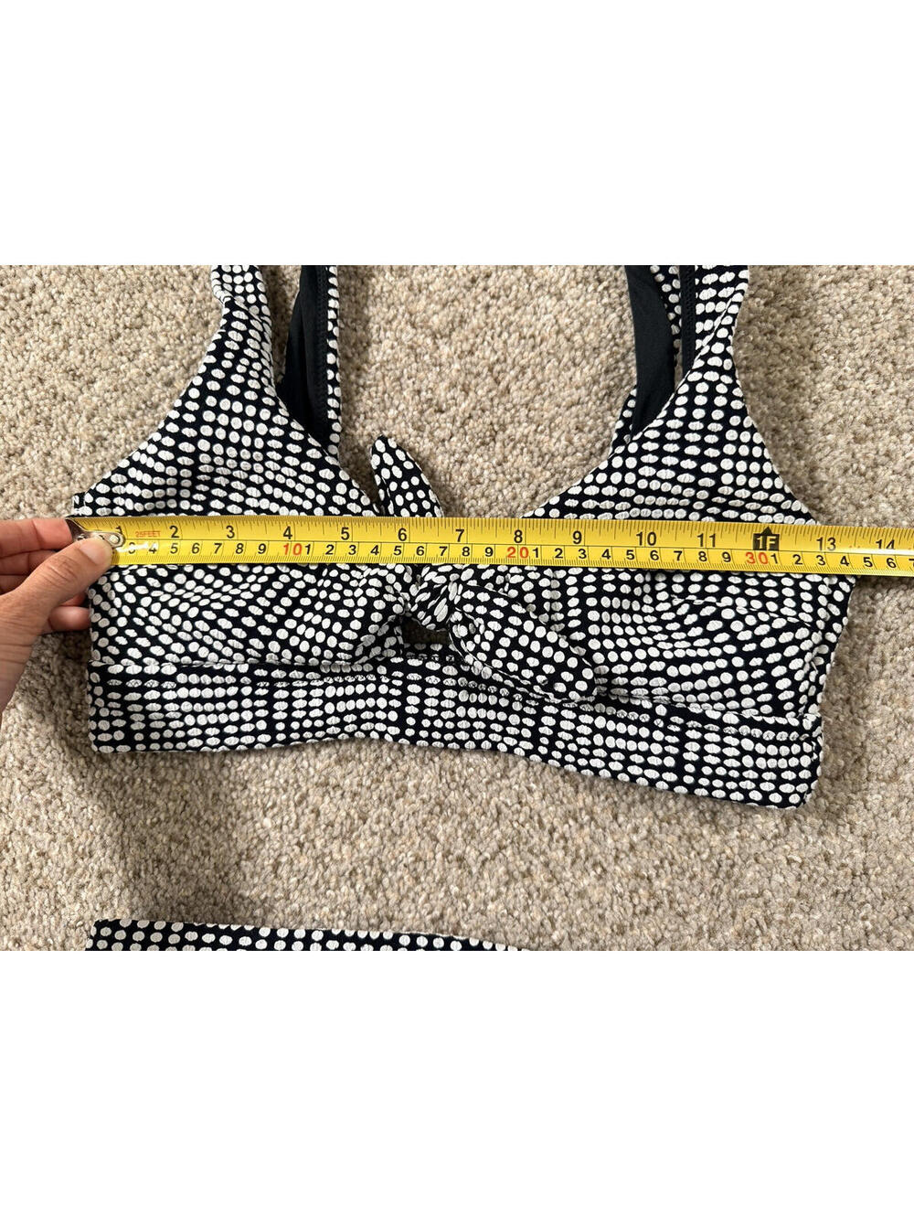 Aerie Jacquard Black White Polka Dot Bikini Set Tie Scoop Top High Cut Size M - Picture 7 of 11
